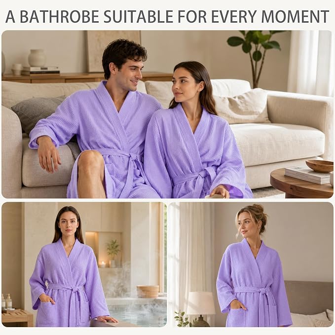 Lightweight Waffle Robe - Soft Cotton Bathrobe Spa Bathrobe for Daily Wear Home & Hotel