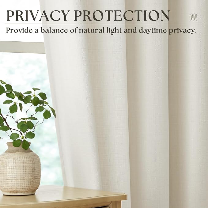 90 Inch Ivory Cream Linen Curtains for Living Room 2 Panel Set Grommet Light Filtering Flax Linen Drapes Neutral Modern Boho Semi Sheer 90 Inches Length Window Curtain for Bedroom Office Sliding Door