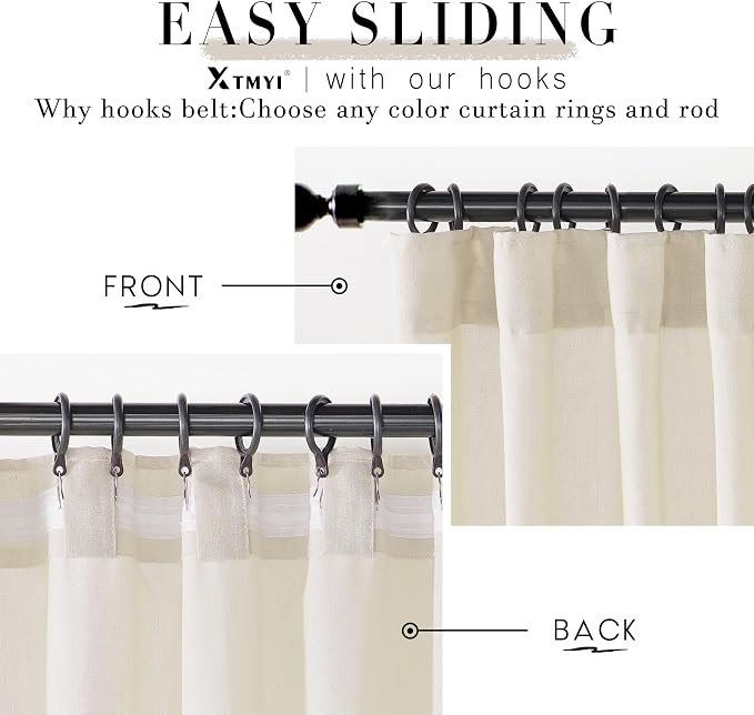XTMYI Light Beige Curtains for Living Room,Linen Semi Sheer Light Filtering Farm House Curtain Set for Home Studio,9 FT 108 Inches Long