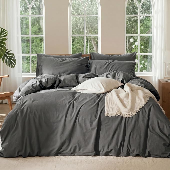 100% Pure French Flax Linen Blend Duvet Cover Set Queen Size, 3-Piece Breathable Bedding Set with Long Zipper Closure & Corner Ties, Soft, Lightweight & Durable Bedding Ideal for Hot Sleepers