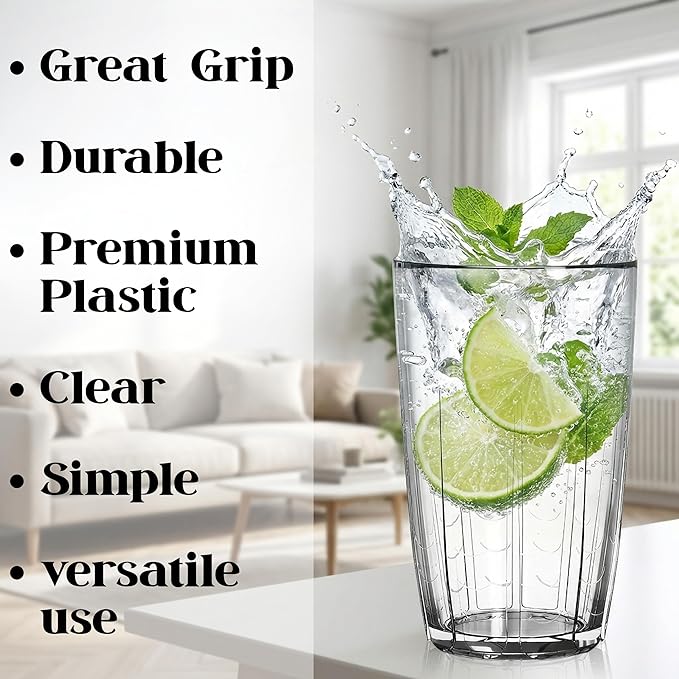 ZEAYEA Set of 6 Acrylic Drinking Cups, 14 oz Unbreakable Water Tumbler, Reusable Plastic Drinking Glasses, Stackable Beverage Tumbler for Juice, Lemonade, Ice Coffee, BPA-free, Dishwasher Safe