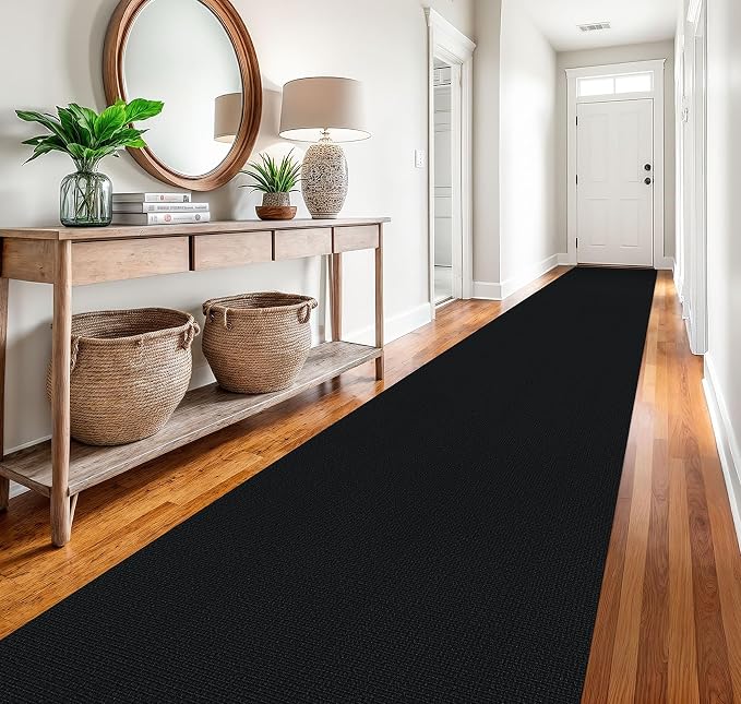 EARTHALL Runner Rug 3x20 Ft Washable Runners for Hallways Extra Long Woven Non Slip Entryway Runner Braided Kitchen Runner Indoor Outdoor Carpet Runners for Hotels, Officel, Stair, Black/Grey