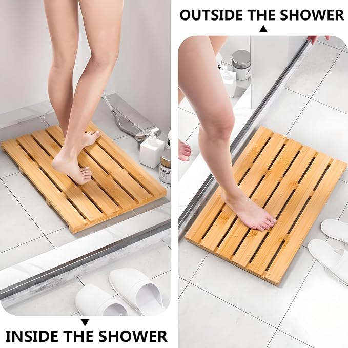 Luxury Bamboo Bath Mat - Waterproof Wood Shower Mat with Non-Slip Feet - Sturdy Bathroom Mat for Inside and Outdoor Use - Bathroom Decor Essentials Multifunctional Design for All Occasions