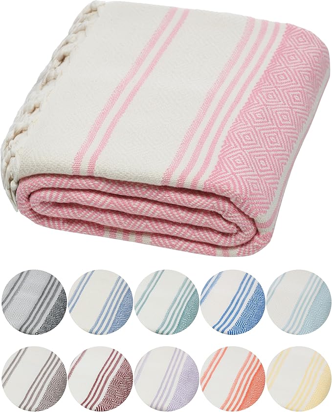 DEMMEX Organic Diamond Turkish Bath & Beach Towel | 100% Oeko-TEX Certified Turkish Cotton, Ultra-Soft, Quick-Dry, Lightweight, Oversized Luxury Peshtemal Towel, Prewashed, 71"x36", Blush Pink