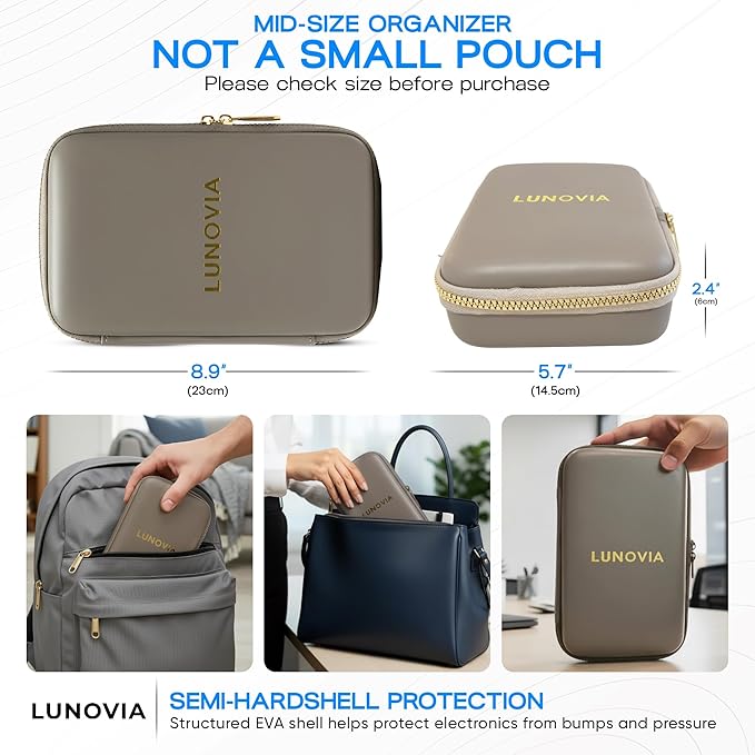 Mid-Size Tech Organizer with Removable Pouches – Hard Shell Travel Case for Cables, Chargers & Accessories | Electronics Organizer for Travel