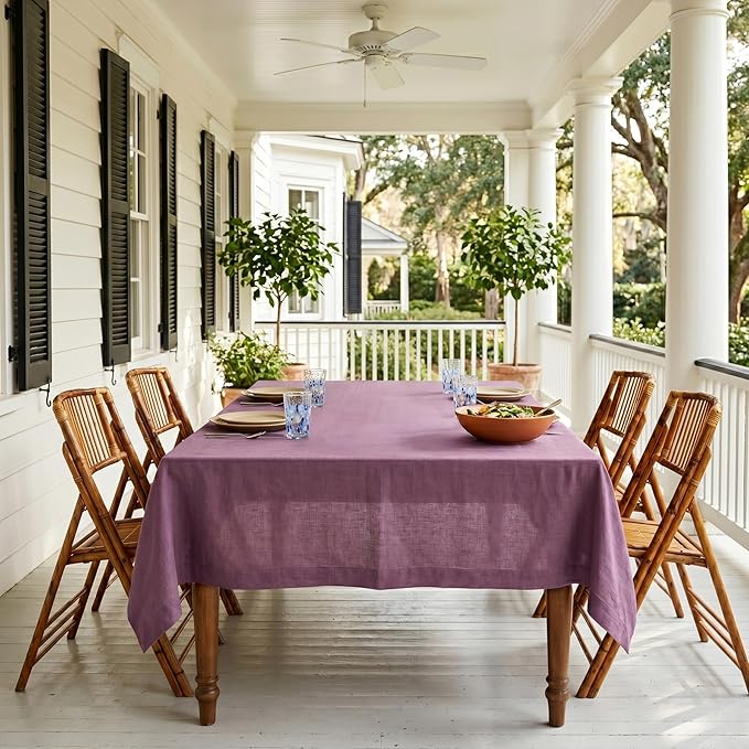 Solino Home Linen Tablecloth for Rectangle Tables 60 x 144 Inch - 100% Pure Linen Mulberry Table Cloth - Fete, Machine Washable Cloth Tablecloth for Summer