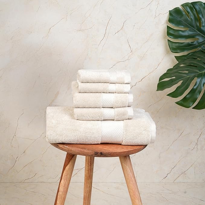 Farm to Home 100% Organic Bath Towel Set of 6 – GOTS & Oeko-TEX Certified Organic Cotton, Soft, Ultra Absorbent, Quick Dry - Includes 2 Bath Towels, 2 Hand Towels, 2 Washcloths - Sand