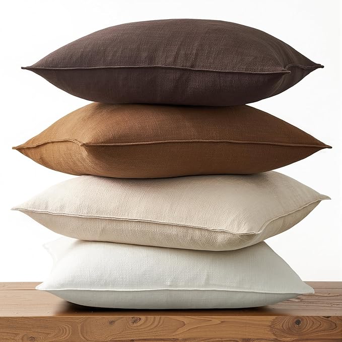 Pack of 4 Linen Pillow Covers Farmhouse Throw Lumbar Pillow Covers Soft Accent Rustic Gold Brown Cushion Case 12x20 Inch Rectangle Pillowcase for Couch Sofa Bedroom Living Room