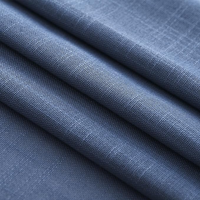Navy Blue Curtains 120 inch Length for Bedroom Back Tab Light Filtering Semi Sheer Blue Living Room Curtains Linen Cotton Textured Indigo Blue Drapery Panel Modern Aesthetic Decor 42" Wx120" L