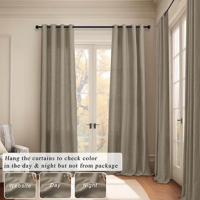 Pitalk Dark Taupe Linen Curtains for Living Room Drapes 108 Inches Long Grommet Neutral Farmhouse Country Curtains Window Treatments Brown Curtain for Bedroom Patio Door Cabin 2 Panels W52 x L108