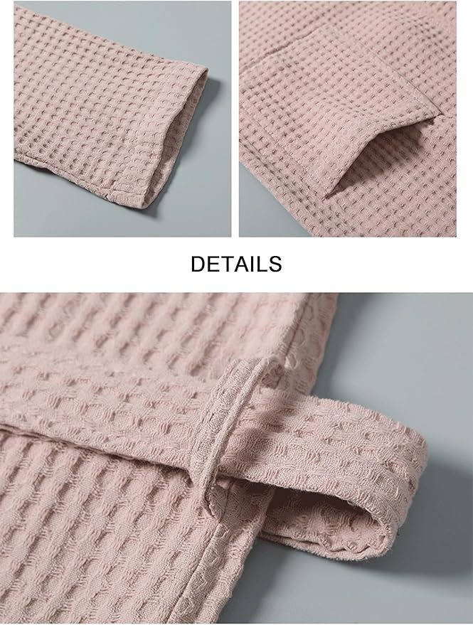 Men & Women Long Sleeve Kimono Bathrobe Lightweight Waffle Absorbent Spa Robe with Belt and Pockets