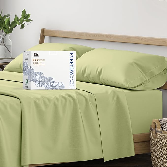Mayfair Linen 100% Organic Cotton Sheets California King Size - 4 PC Organic Cotton Cal King Size Percale Weave Sheet Set, Soft, Cooling & Crisp, 16" Deep Pocket Hotel Quality Bedding Set - Sage Green