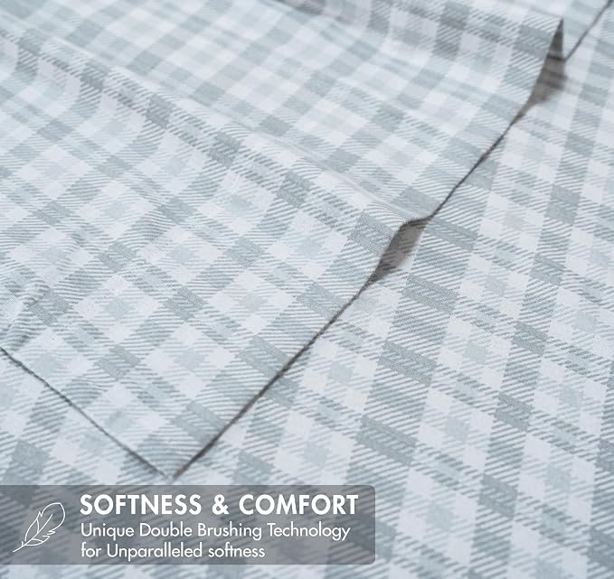 RUVANTI Flannel Sheets Full Size - GOTS Certified 100% Organic Cotton, 4 Piece Warm, Soft & Breathable Set, Deep Pocket Snug Fit, Double Brushed Cozy All Season Bedding, Timeless Tartan