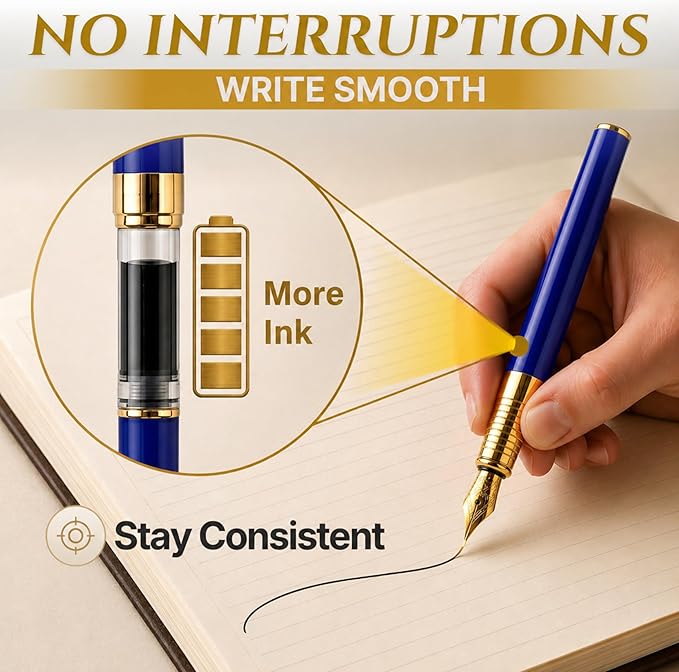 Château Avant Fountain Pen Set | Refillable Blue Fountain Pen with Black Ink Bottle, Fine Nib, and Converter | Smooth Writing Gift Set for Beginners, Men, and Women