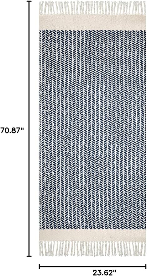 Lahome Belle Boho Kitchen Runner, 2x6 Laundry Room Rug Lightweight Runners for Hallways Washable Runner Rug with Tassels, Farmhouse Cotton Blue Throw Rugs Non Shedding Carpet for Entryway Bathroom