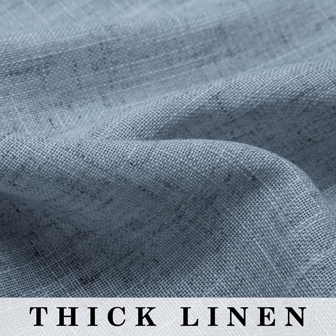 Pitalk Light Blue Linen Curtains 90 Inches Long for Bedroom 2 Panel Grommet Lightweight Drape Semi Sheer Cotton Textured Stone Blue Grey Curtain for Living Room Country Farmhouse Decor 52x90 Gray Blue