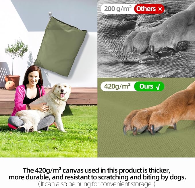 Sytopia 47 Inch Canvas Indestructible Outdoor Dog Bed for XXL Dogs, Chew Proof Pet Bed with Waterproof Machine Washable Removable Cover, Durable Indoor Patio Pet Pad for Crate, Green