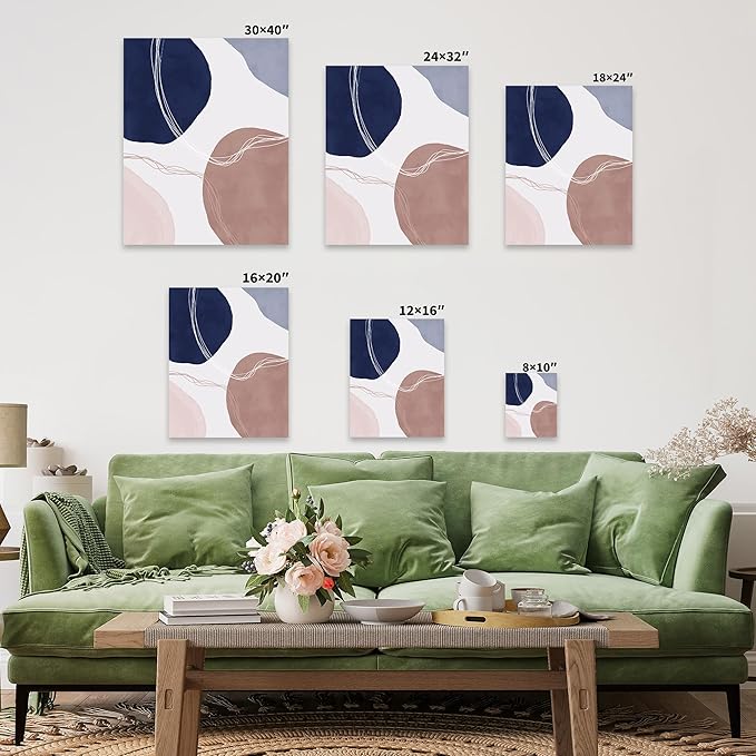 Monem Art Abstract Organic Shapes Print - Scandinavian Blue Geometric Poster - Wall Decor for Living Room, Bedroom or Office - 12x16 Brown Framed CANVAS Wall Art by Mareike Bohmer