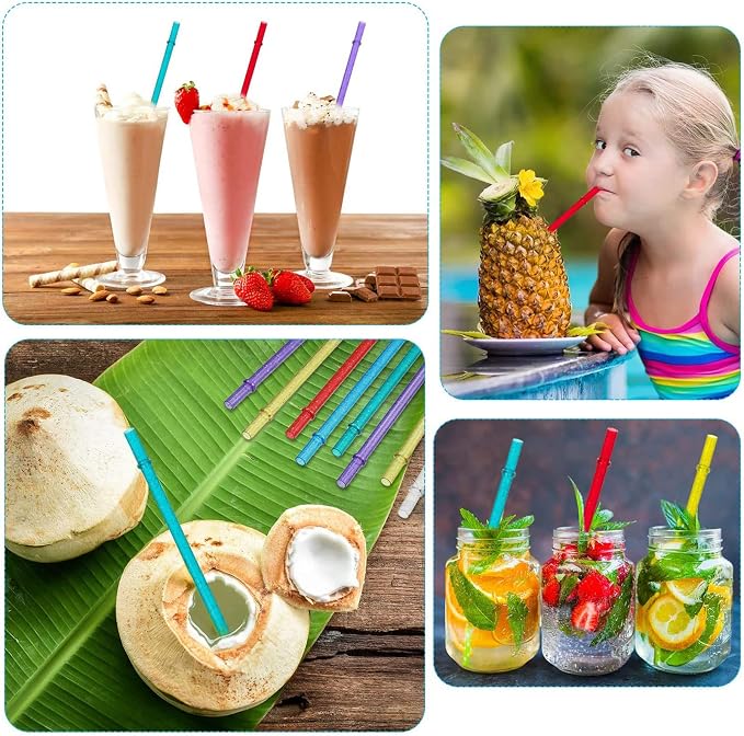 72 Pcs 11 inch Reusable Plastic Straws Colorful Drinking Straws, Glitter Drinking Straw for 40/30/24 oz Jar and Tumbler, with Cleaning Brush (Gold, Dark Blue, Purple, Red, White, Green)