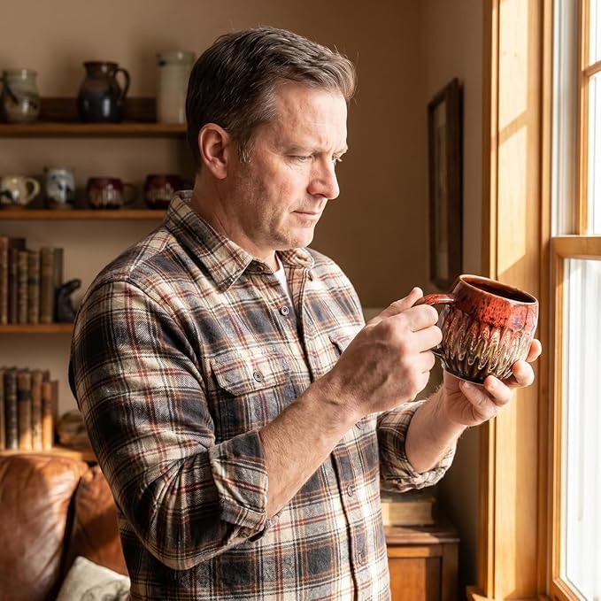 13oz Large Coffee Mug - Unique Handcrafted Look Ceramic Cup, Large Tea Mug, Microwave & Dishwasher Safe (red,Set of 4)
