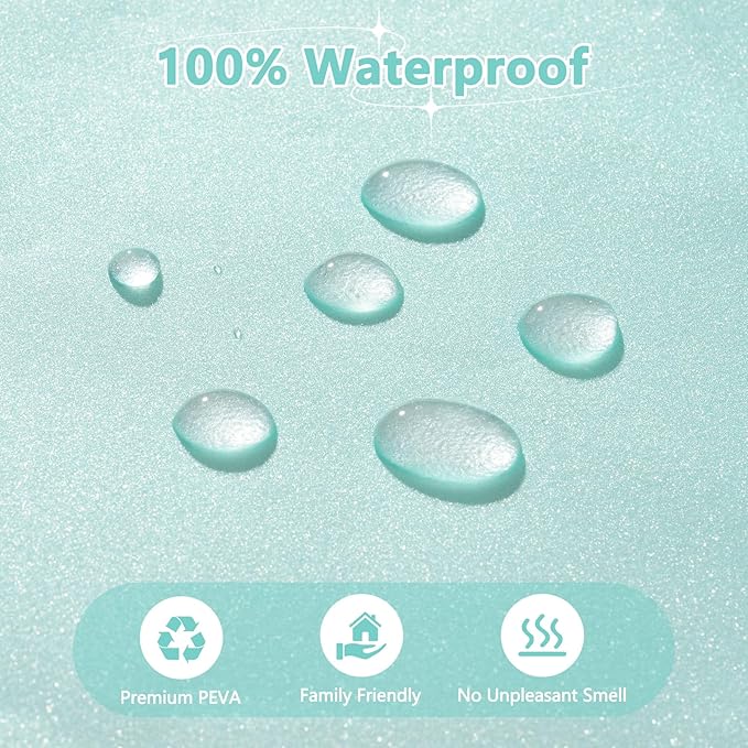 Seenus Teal Glitter PEVA Shower Stall Curtain 54 x 72 inch, Waterproof Plastic Sparkle Shower Curtain Liner with 3 Large Magnets, Dreamy Shimmery Narrow Bathroom Shower Curtain Aqua Green