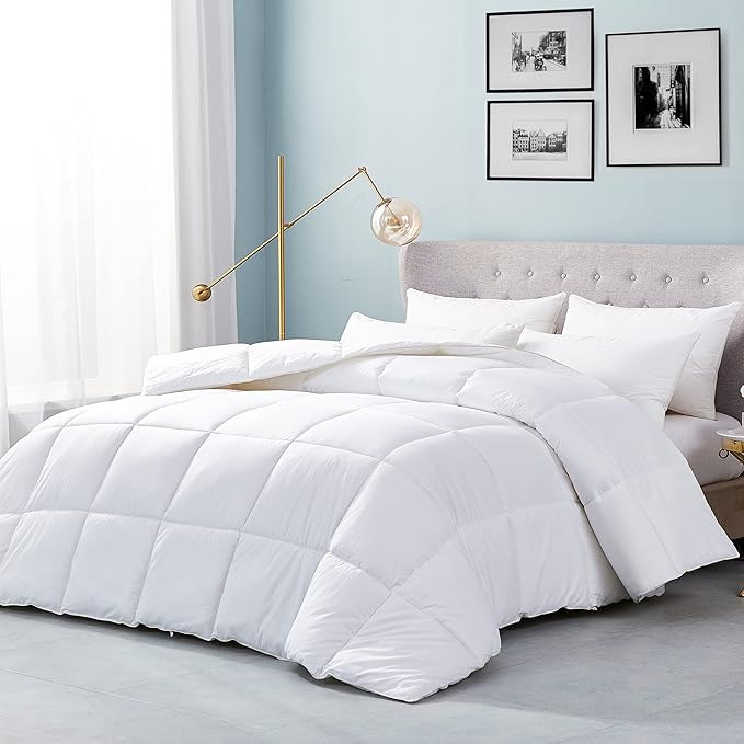 Luxurious King/California King (Cal King) Hard-to-FIND 90 Oz Fill Weight Goose Down Alternative Comforter, 100% Egyptian Cotton Cover, 750 Fill Power, Solid White Color