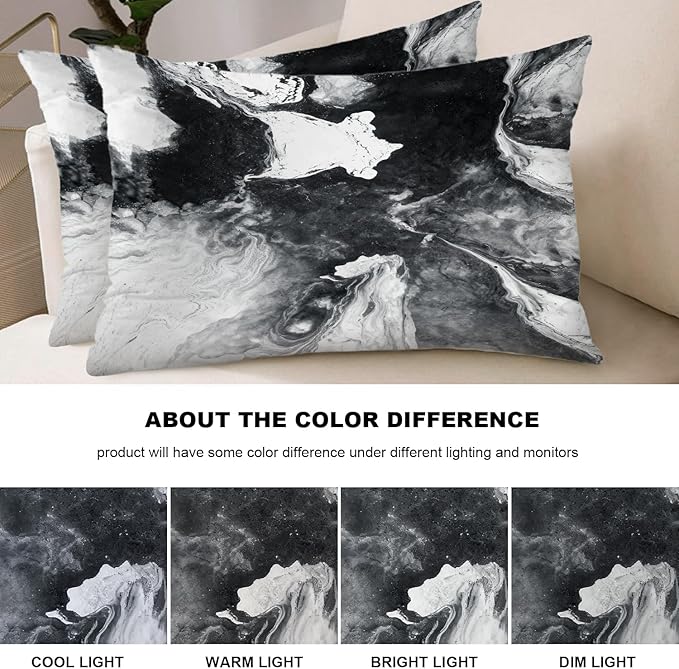 Shrahala Black and White Pillowcases, Watercolor Abstract Hand Painting On Canvas Modern Lumbar Pillow Cover Blended Double-Sided No Inserts for Bedroom Sofa Living Room Set of 2 (26 X 20 in)