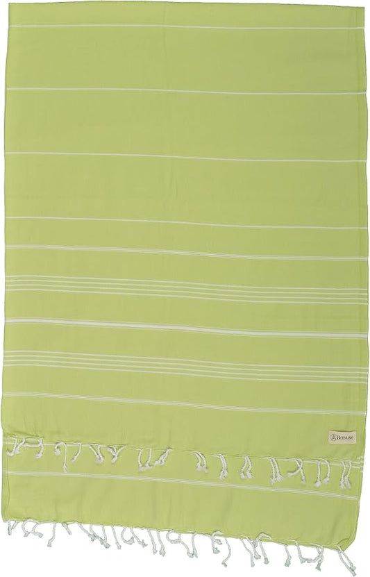 Bersuse Towels Anatolia XL Beach Blanket Throw Blanket Turkish Towel 100% Cotton Extra-Large Quick-Dry Lightweight Premium Peshtemal Towel - 61x82 Inches, Pistacho Green