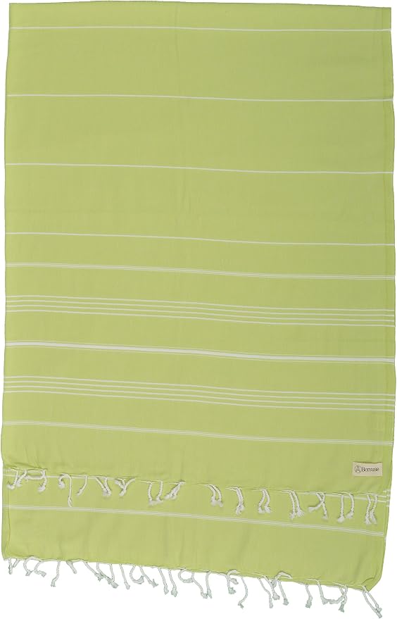 Bersuse Towels Anatolia XL Beach Blanket Throw Blanket Turkish Towel 100% Cotton Extra-Large Quick-Dry Lightweight Premium Peshtemal Towel - 61x82 Inches, Pistacho Green (Set of 3)