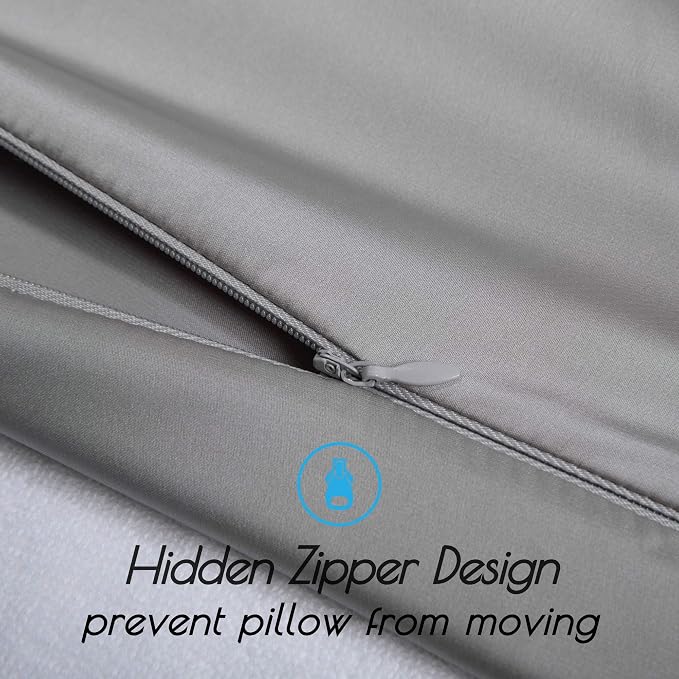 100% Mulberry Silk Pillowcase 2 Pack for Hair and Skin,with Hidden Zipper,Both Sides 19 Momme 600 Thread Count Natural Silk Pillow Cover,Soft Breathable Smooth (Gray, Standard 20''x26'')