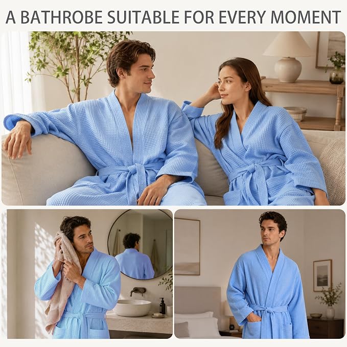 Lightweight Waffle Robe - Soft Cotton Bathrobe Spa Bathrobe for Daily Wear Home & Hotel