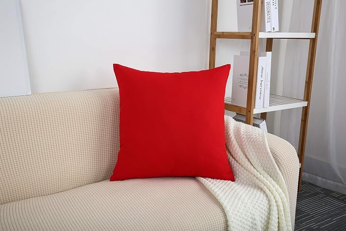 TangDepot 100% Cotton Solid Throw Pillow Cover 16x16 Red | 100% cotton, same-color zip, machine wash & air dry. For living room, bedroom, office, car. 42 colors, 208 sizes. Cover only.