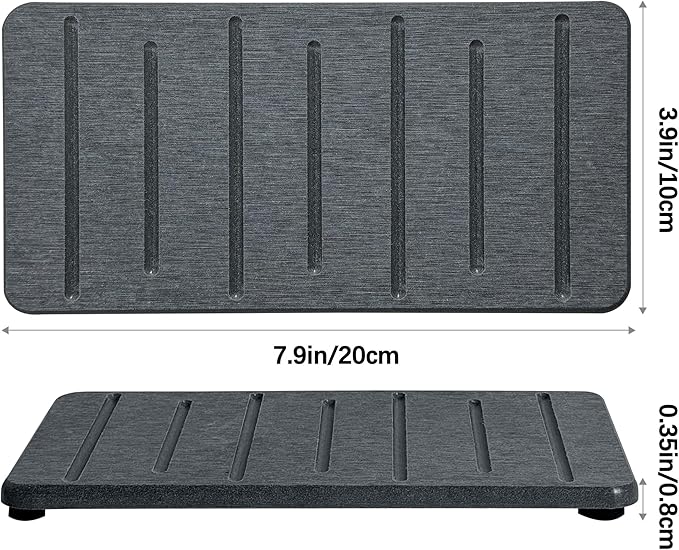 2PCS Water Absorbing Stone Tray for Cosmetics & Hand Soap & Houseplants, 7.9" x 4" Diatomite Coaster, Ultra-Absorbent Sink Tray | Fast-Drying Bathroom & Kitchen Organizer