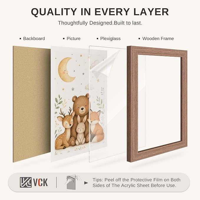 VCK 24x36 Poster Frame 3 Pack - Walnut Solid Wood, Exclusive Wood Grain Picture Frames, Wall Hanging