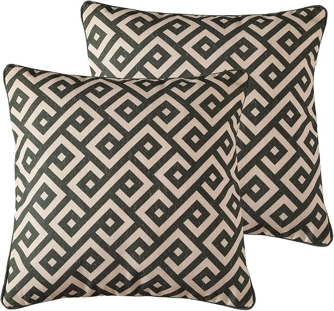 ISAENNE Design Linen Classic Vintage Throw Pillow Covers 18"x18" Pack of 2, Minimalist Square Cushion Covers with Green Irregular Plaid Pattern Decor Pillowcases for Bed,Living Room,Outdoor,Car