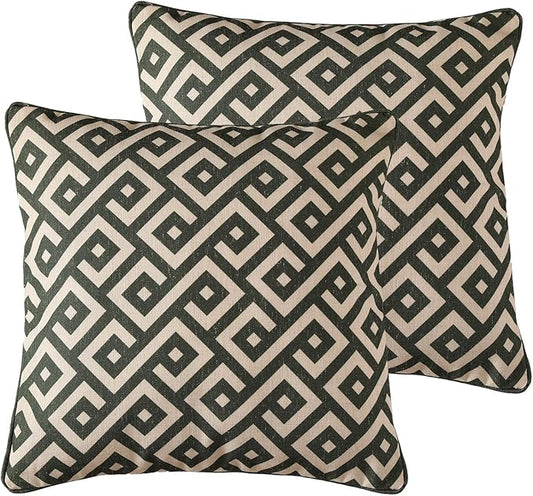 ISAENNE Design Linen Classic Vintage Throw Pillow Covers 18"x18" Pack of 2, Minimalist Square Cushion Covers with Green Irregular Plaid Pattern Decor Pillowcases for Bed,Living Room,Outdoor,Car