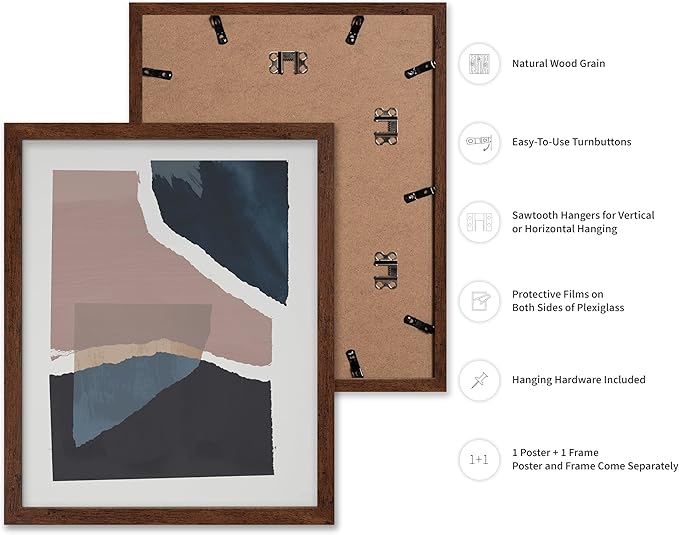 Monem Art Torn Paper Abstract Collage Print - Minimalist Scandinavian Art Poster - Wall Decor for Living Room, Bedroom or Office - 8x10 Brown Framed Wall Art by Mareike Bohmer