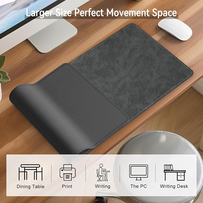 Imitation Crazy Horse Leather Desk Mat - Waterproof Desk Pad - Ideal for Large Mouse Pad and Desk Mats on Top of Desks (Gray+Dark Gray, 25"*13")