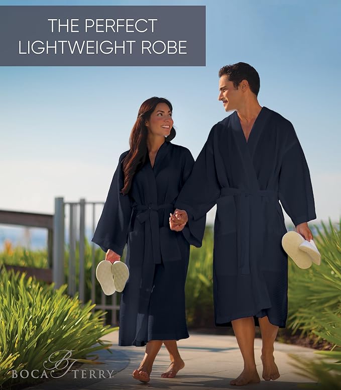 Waffle Robe for Women by BOCA TERRY, Soft Cotton Spa Robes for Summer, Lightweight Knit Waffle Bathrobe, Kimono Bathrobes