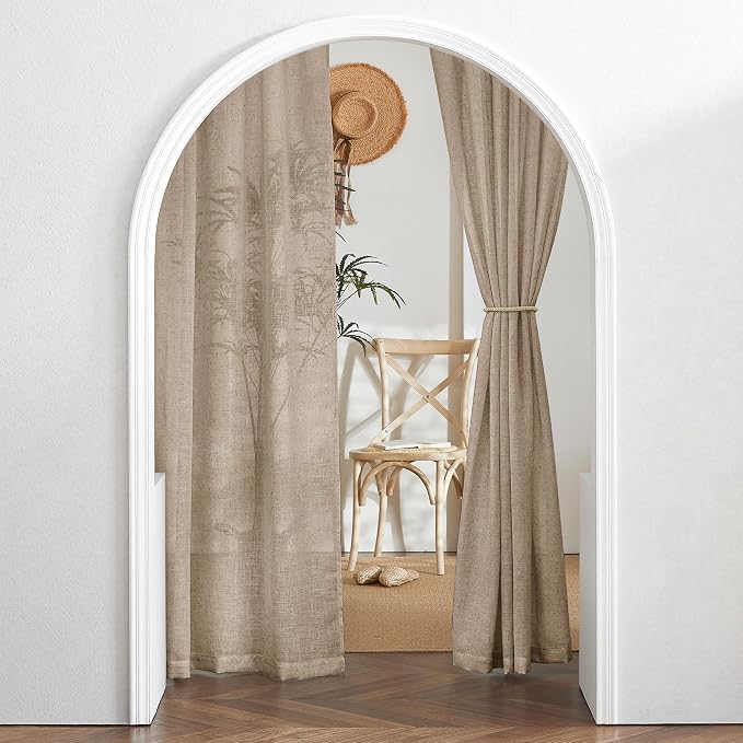 RYB HOME Linen Sheer Curtains for Small Window, Back Tab Breathable Absorbent Curtains & Drapes, Light Filter Half Privacy Protect for Study Room Office, Length 63 by Width 52 inch, 2 Panels, Khaki