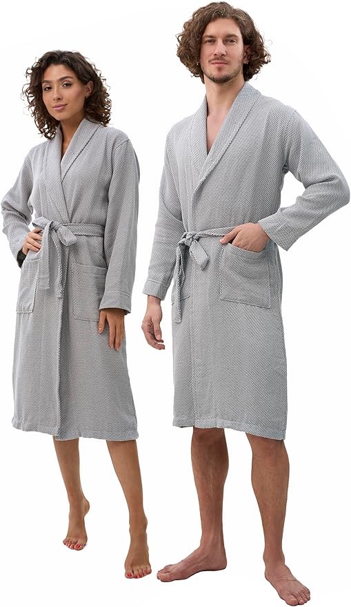 ATANI 100% Turkish Cotton Bathrobe S-XXL for Women & Men – Peshtemal Style Soft Cozy Lounge Robe, Absorbent & Lightweight