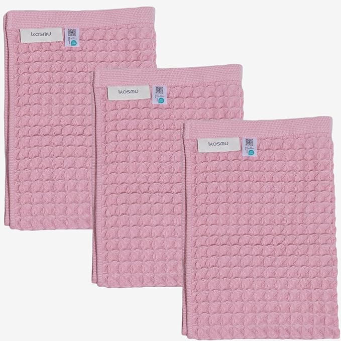 Luxury Organic Japanese Cotton Waffle Bath Towel | Thick, Absorbent, Quick Dry Bathroom Towels for Shower, Sauna, Onsen| Hotel & Spa Quality, Gift-Ready (Sakura Pink, Hand Towel (3 Pack))