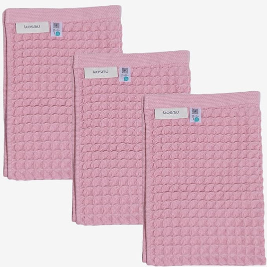 Luxury Organic Japanese Cotton Waffle Bath Towel | Thick, Absorbent, Quick Dry Bathroom Towels for Shower, Sauna, Onsen| Hotel & Spa Quality, Gift-Ready (Sakura Pink, Hand Towel (3 Pack))