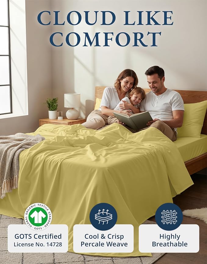 LANE LINEN Twin Bed Sheet Set 100% Organic Cotton Percale Cooling - Cocoon | Twin Sheets In 100% Organic Cotton Percale - Honest-Price Organic Quality, Crisp, Cool & Breathable, For Hot Sleepers