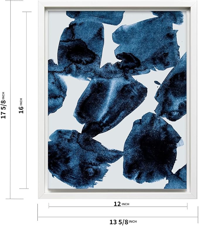 Monem Art Blue Abstract Watercolor Texture Print - Minimalist Modern Art Poster - Wall Decor for Living Room, Bedroom or Office - 12x16 White Framed CANVAS Wall Art by Mareike Bohmer