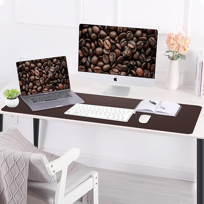 AFIING Cork Desk Mat 31.5" x 17", Waterproof Dual-Sided Cork & PU Leather Desk Pad, Non-Slip Desk Protector for Home Office, Workspace Setup & Gaming, Coffee
