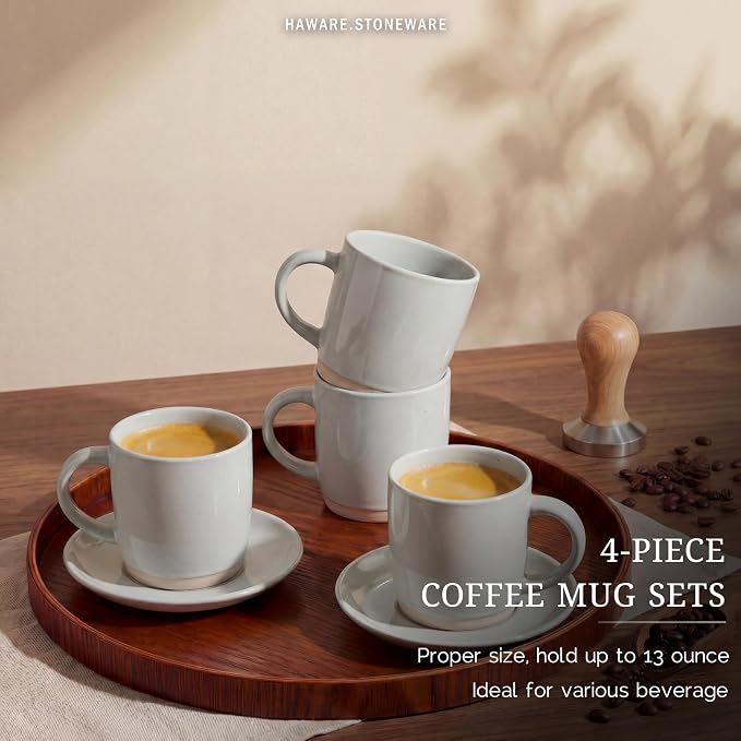 HaWare 13OZ Coffee Mugs Set of 4, Stoneware Coffee Cups, Ceramic Latte Mug for Man, Woman, Modern Tea Mugs for Latte/Cappuccino/Cocoa/Milk, Dishwasher& Microwave Safe, Speckled Misty Grey
