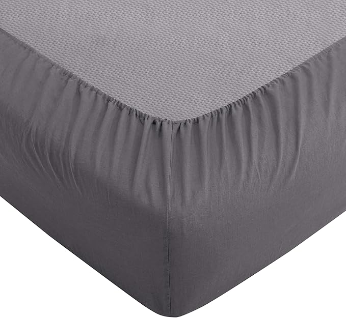 ATLINIA 100% Pure Flax Linen Bedding Set - Stone Washed French Linen Fabric Deep Pocket Fitted Sheet Farmhouse Flat Sheet 2 Pillowcases (Dark Grey, California King)