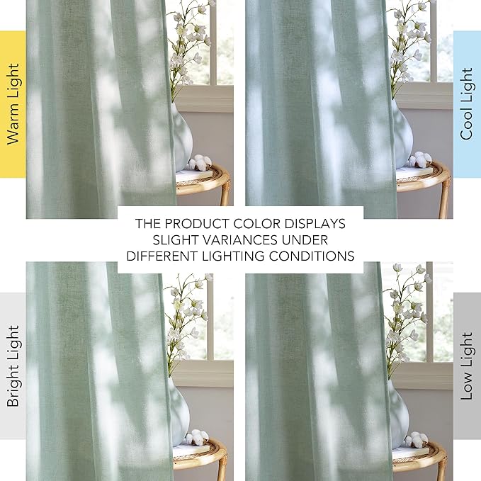 NICETOWN Semi Sheer Sage Green Curtains 84 inch Length, Rod Pocket & Back Tab Light Filtering Semi Sheer Window Treatments Privacy Added Drapes for Living Room, W55 x L84, 2 Panels