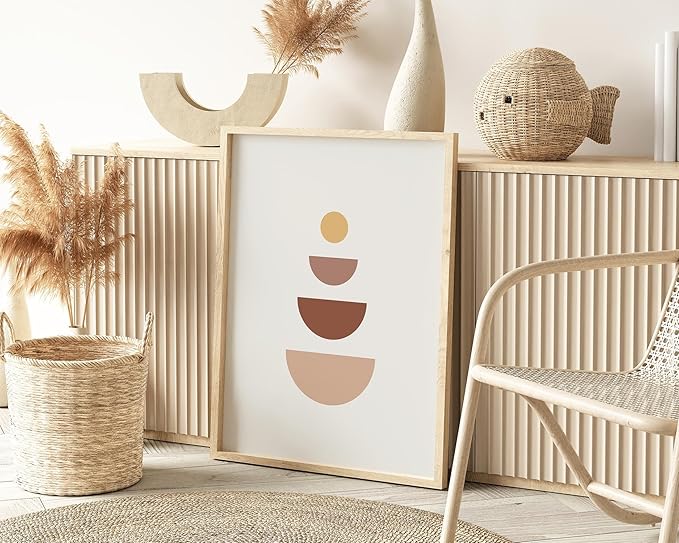 Y2K BOO Minimalist Geometric UNFRAMED Wall Art Stacked Semi-Circle Shapes Earth Tones Terracotta Brown Mid Century Modern 24x36 Inch Heavyweight Paper Studio Decor